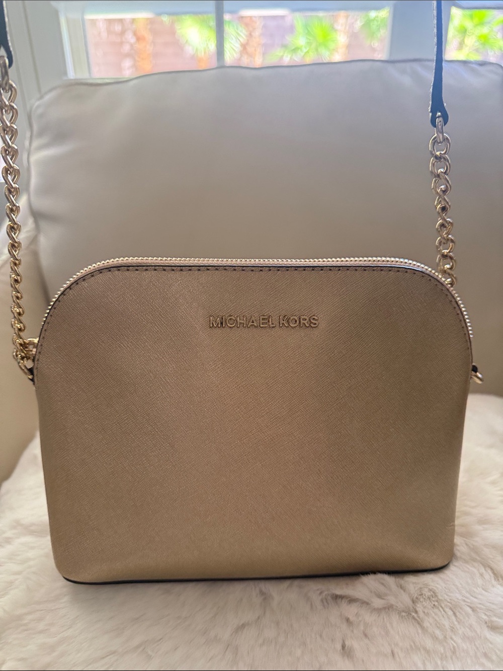 Michael Kors Metallic Gold Dome Crossbody with Chain Strap